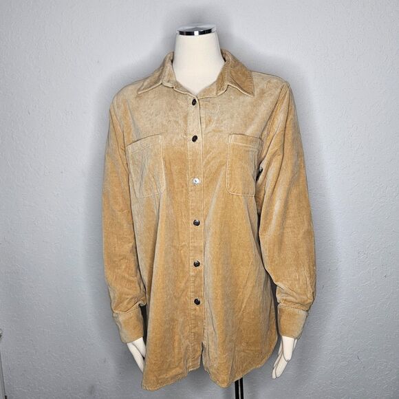 Talbots Vintage  Tan Velvet Button Down Shirt 100% Cotton Size Medium - Picture 1 of 9